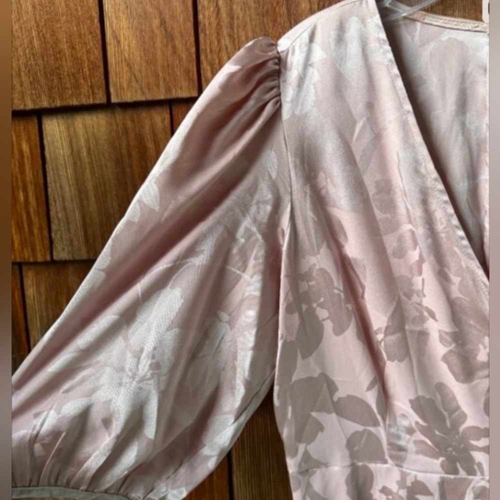 Calvin Klein Blush Puff Sleeve Faux Wrap Vintage Glamour Dress in Women's 12 - Picture 4 of 5